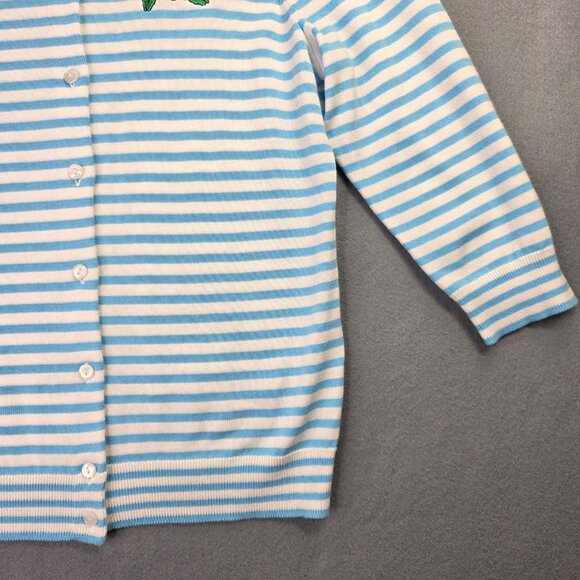 Talbots Sweater Womens M P Cardigan Blue Stripe Flamingo Embroidered Nautical - Picture 5 of 12